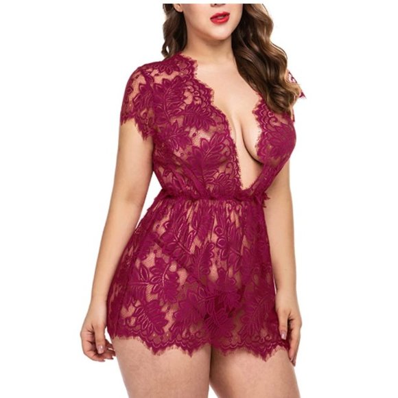 Eyelash Lace Babydoll Deep V Nightwear Mesh Sheer - Picture 4 of 6